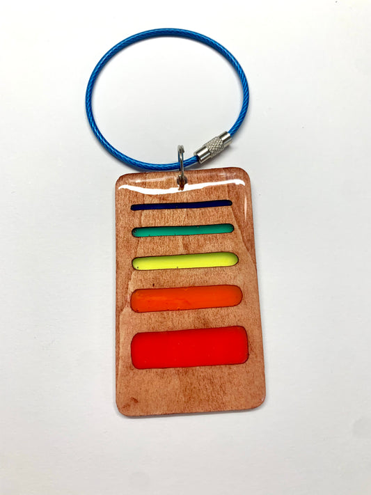 Gradient Wood & Resin Keychain - Teak Rainbow