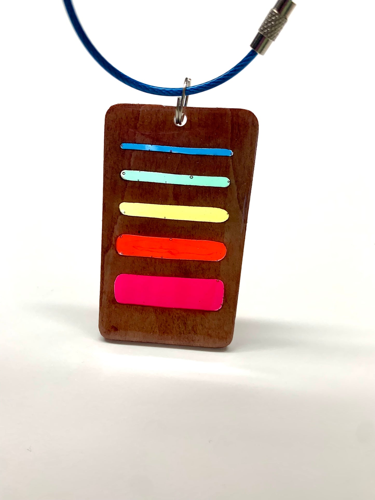 Gradient Wood & Resin Keychain - Teak Rainbow