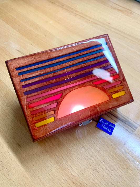 Sunset Wood & Resin Glow Light Box - Teak