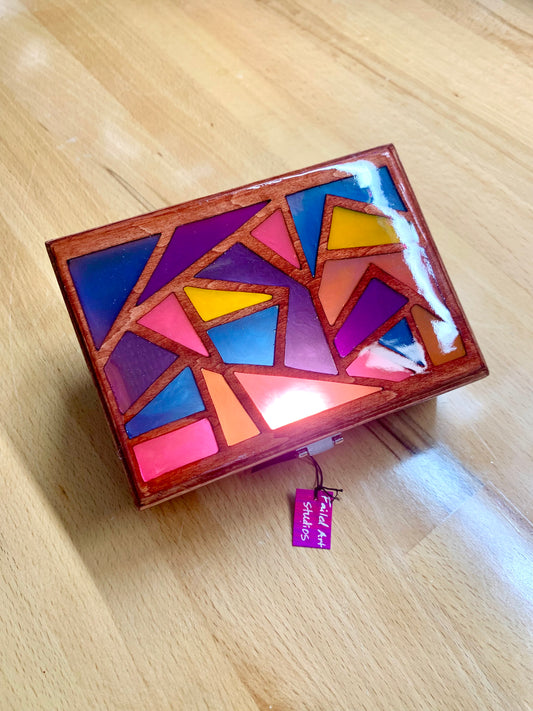 Zigzag Wood & Resin Glow Light Box - Teak Sunset