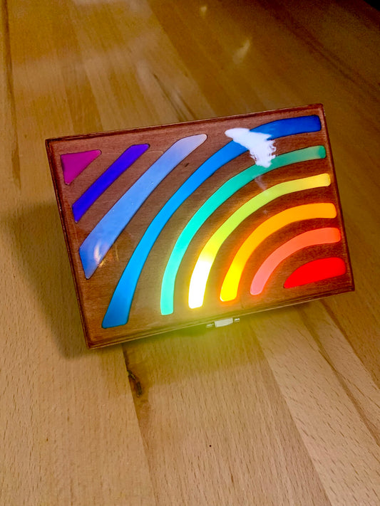 Sunset Vibe Wood & Resin Glow Light Box - Teak Rainbow