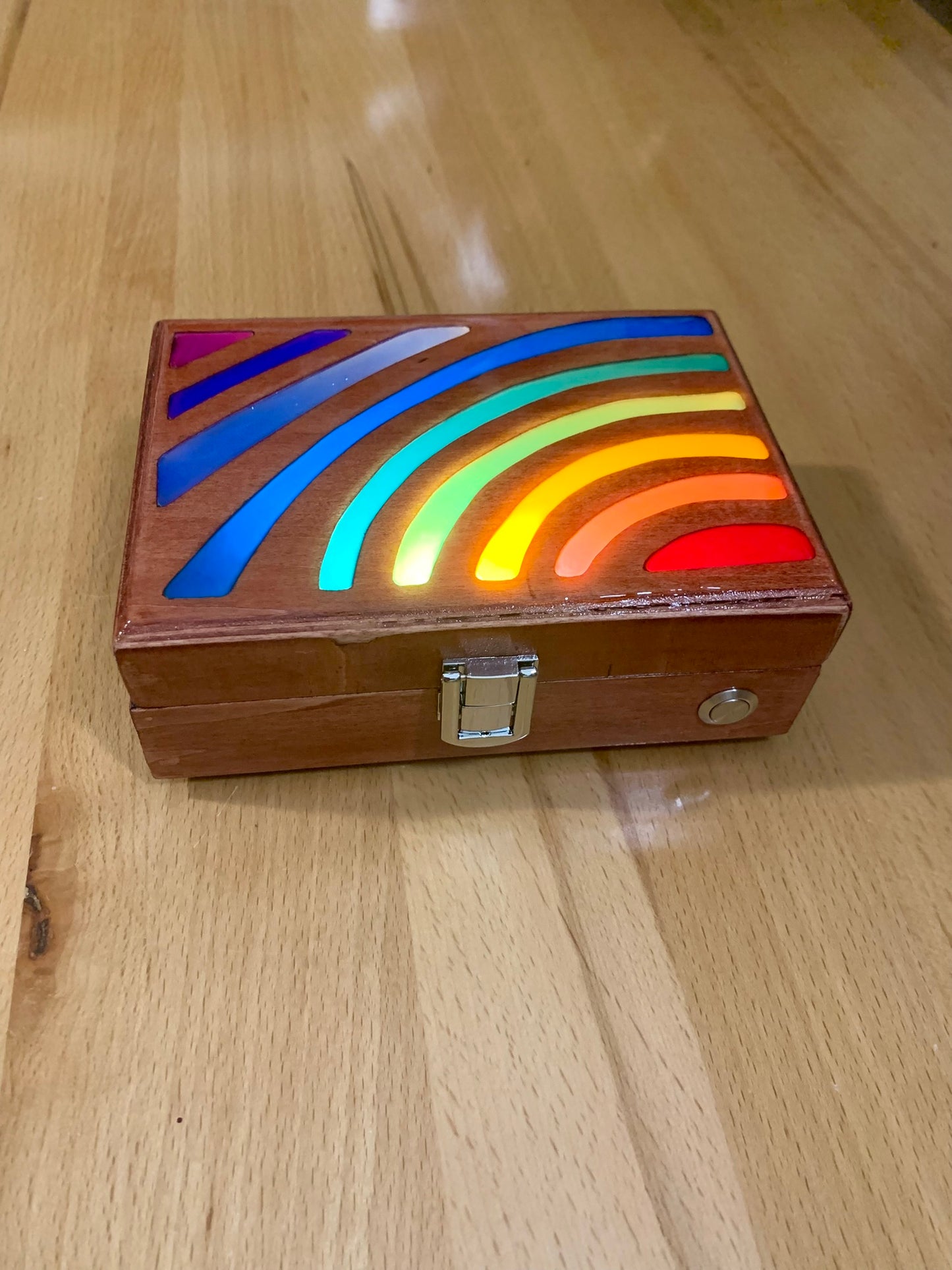 Sunset Vibe Wood & Resin Glow Light Box - Teak Rainbow