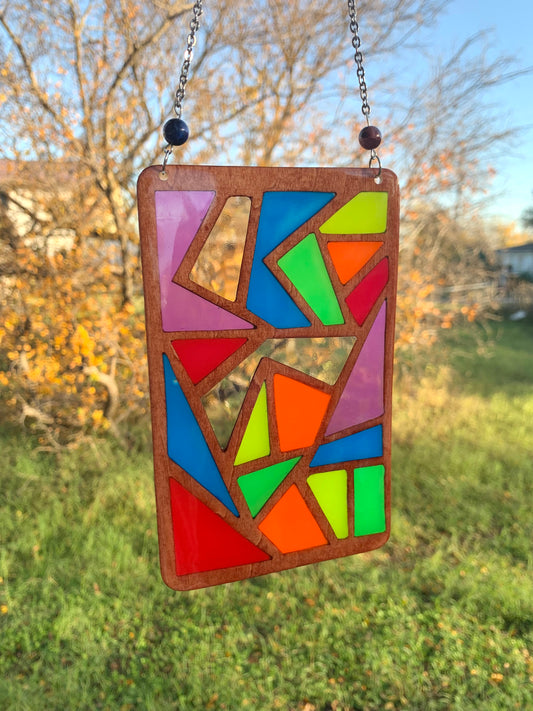 Zigzag Wood & Resin Sun Catcher - Teak Rainbow