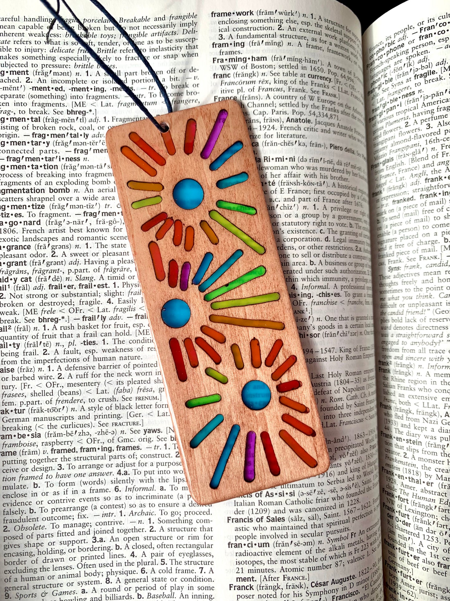 Sunburst Wood & Resin Bookmark - Teak Rainbow