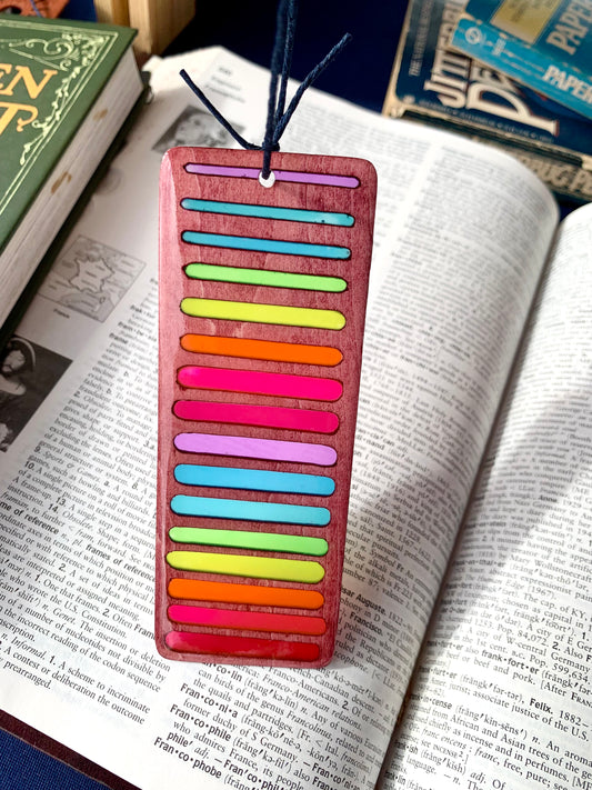 Gradient Lines Wood & Resin Bookmark - Rosewood Rainbow