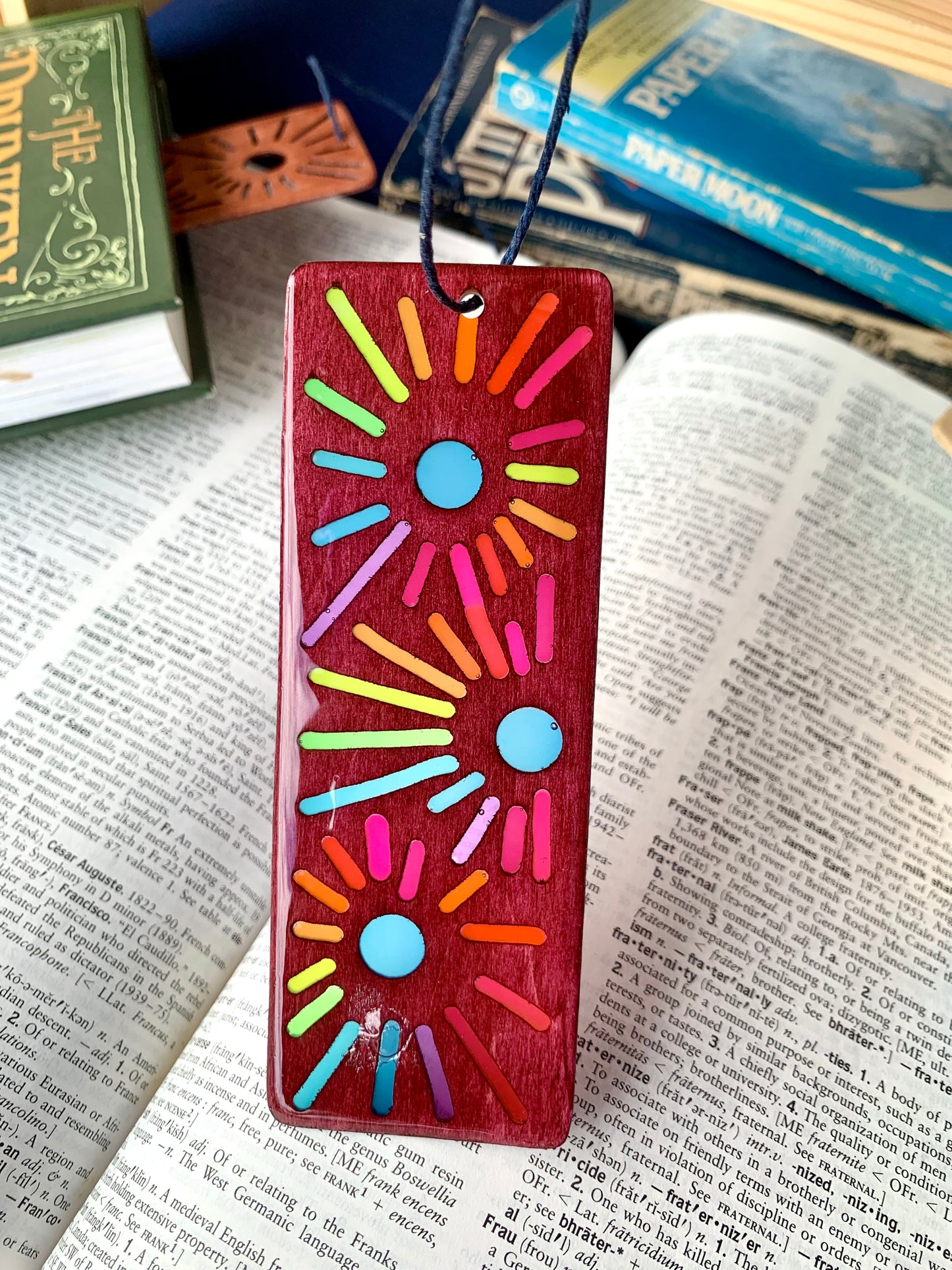 Sunburst Wood & Resin Bookmark - Rosewood Rainbow