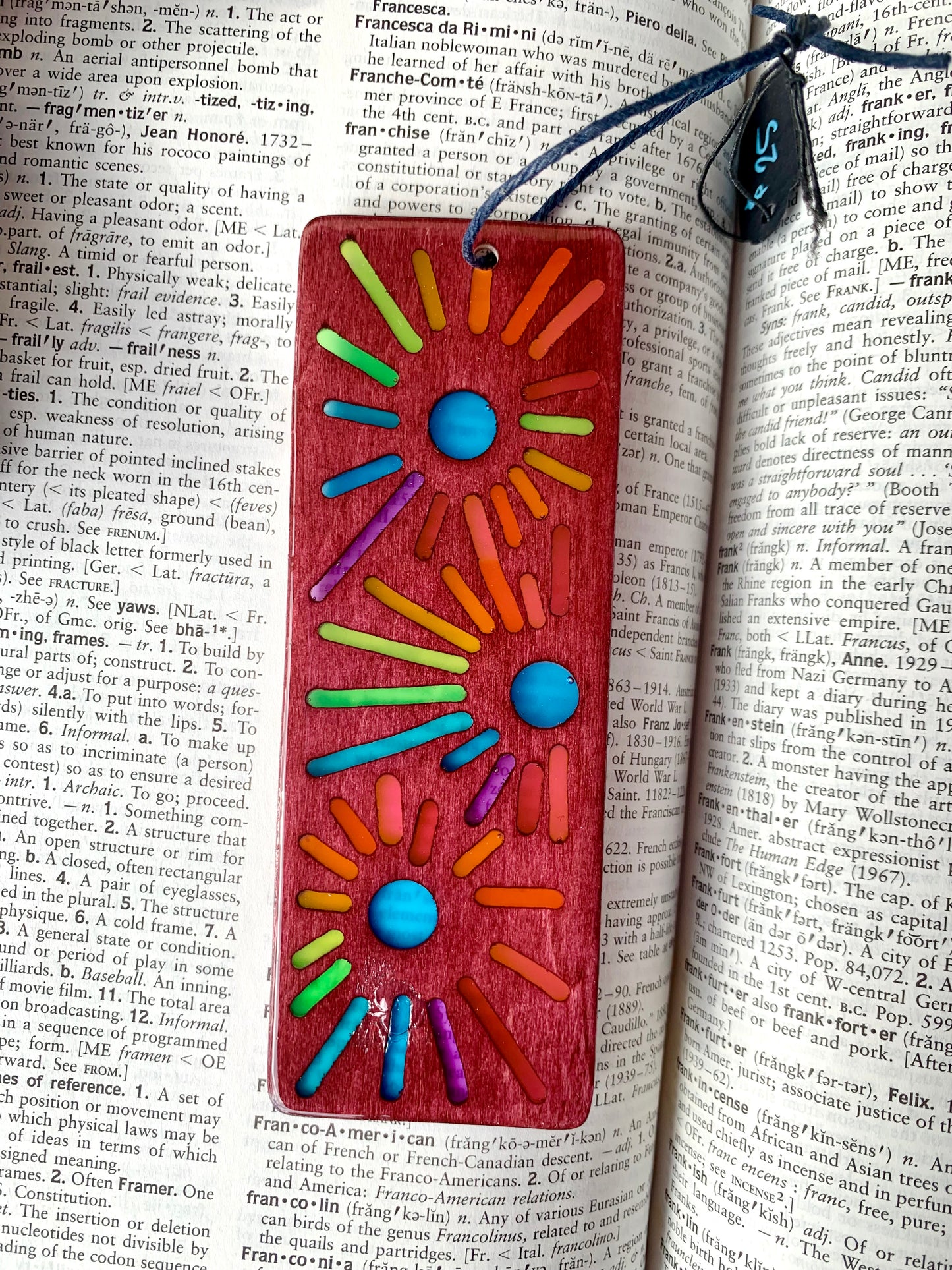 Sunburst Wood & Resin Bookmark - Rosewood Rainbow