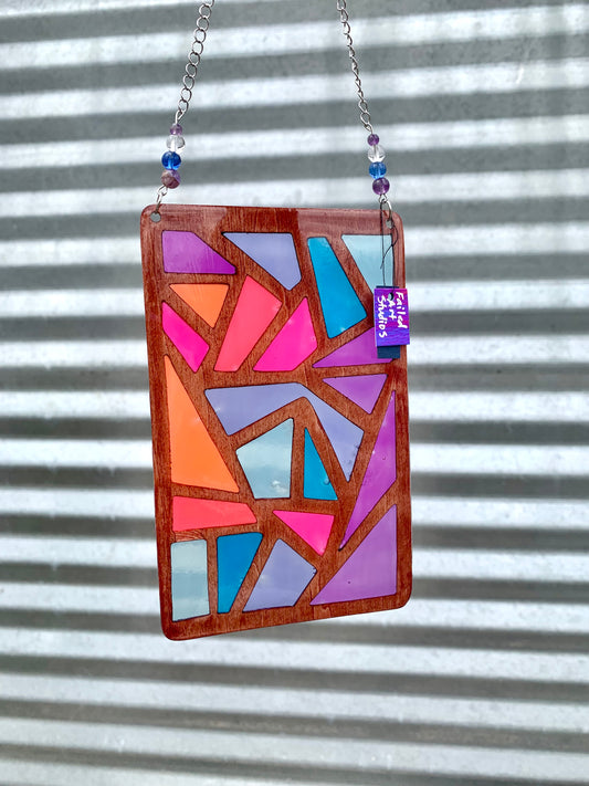Zigzag Wood & Resin Sun Catcher - Teak Sunset