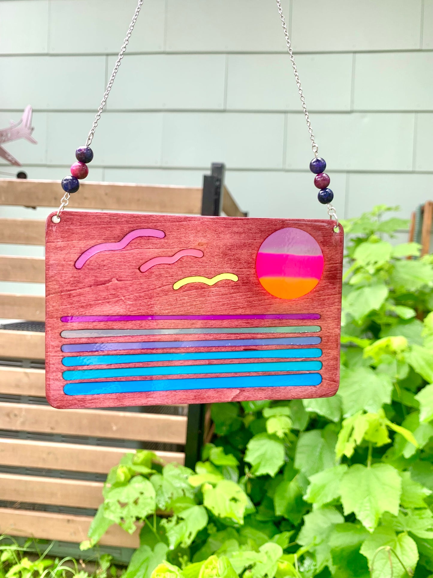 Ocean Sunset Wood & Resin Sun Catcher - Rosewood