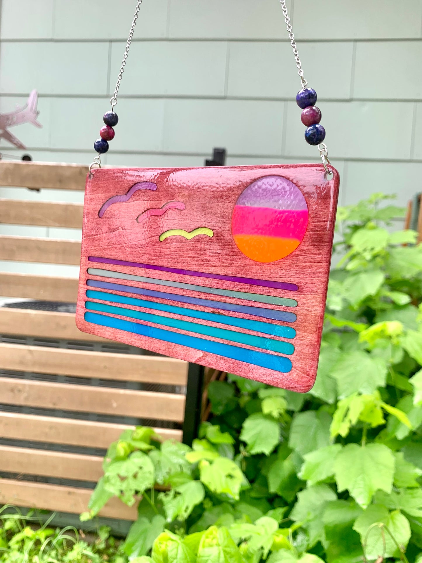 Ocean Sunset Wood & Resin Sun Catcher - Rosewood