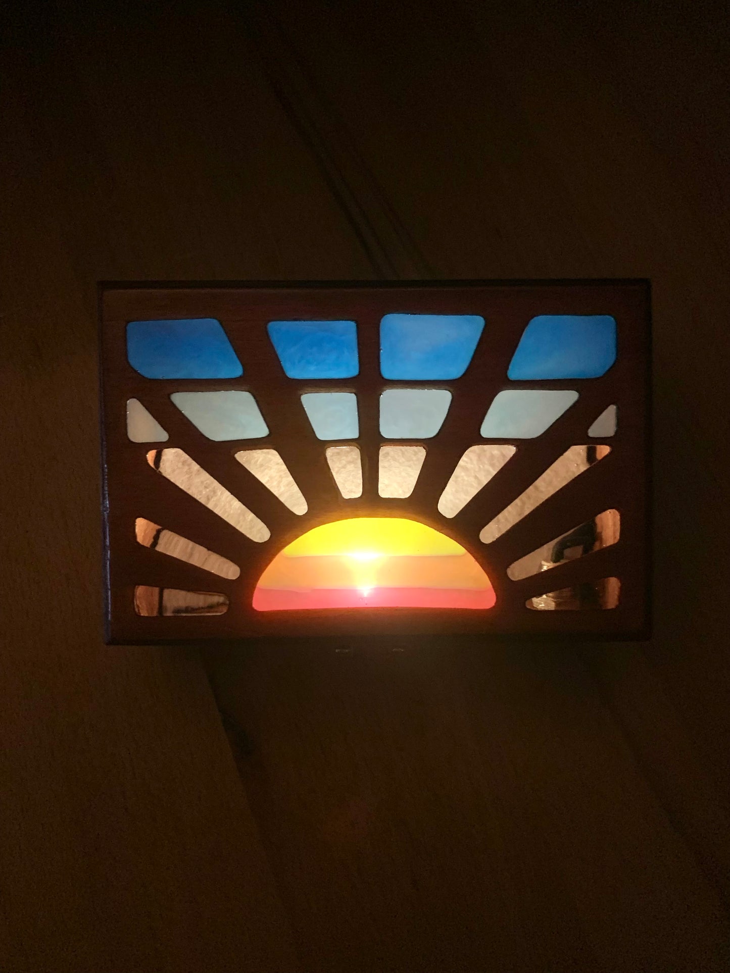 Sunrise Wood & Resin Glow Light Box - Teak