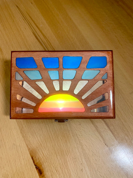 Sunrise Wood & Resin Glow Light Box - Teak