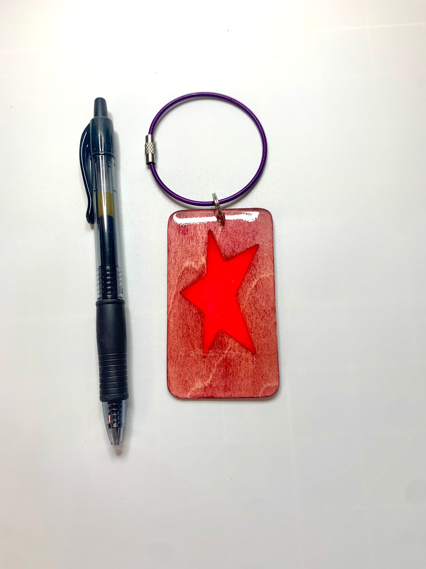 Star Wood & Resin Keychain - Rosewood Coral