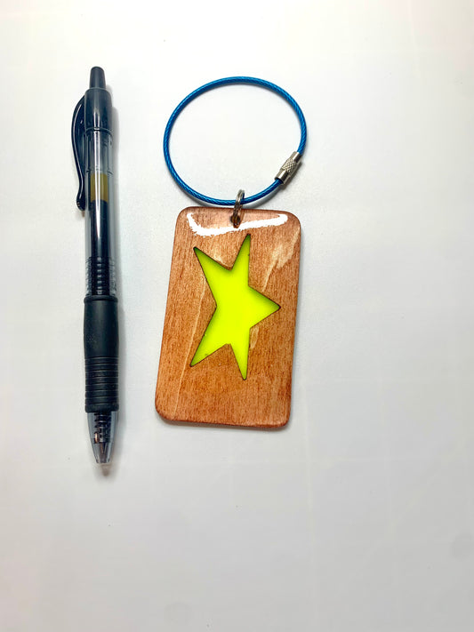 Star Wood & Resin Keychain - Teak Yellow