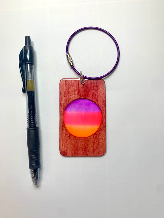 Circle Wood & Resin Keychain - Rosewood Sunset