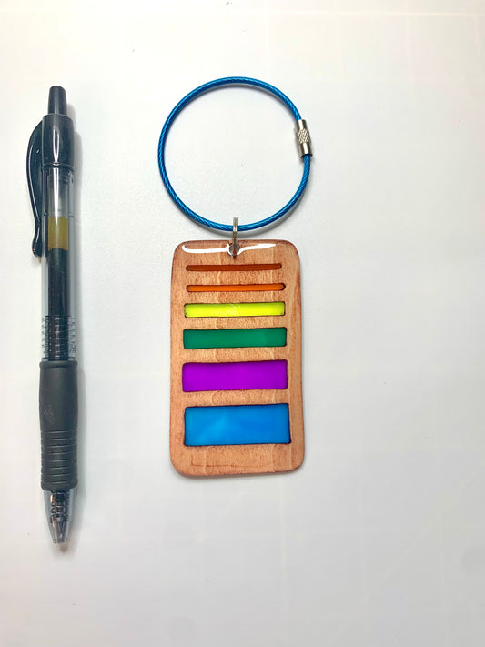 Gradient Wood & Resin Keychain - Teak Rainbow