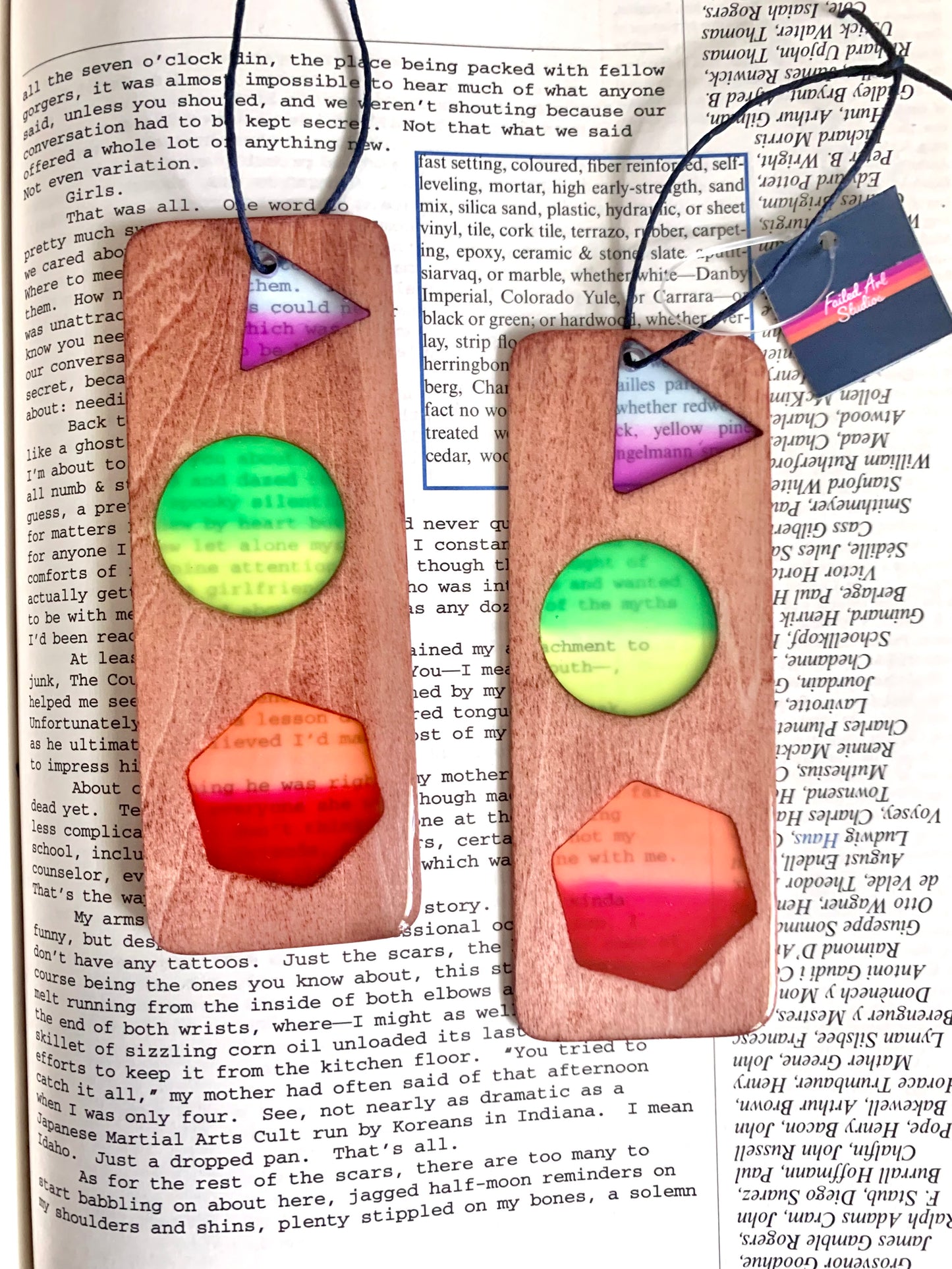 Shapes Wood & Resin Bookmark - Teak Rainbow
