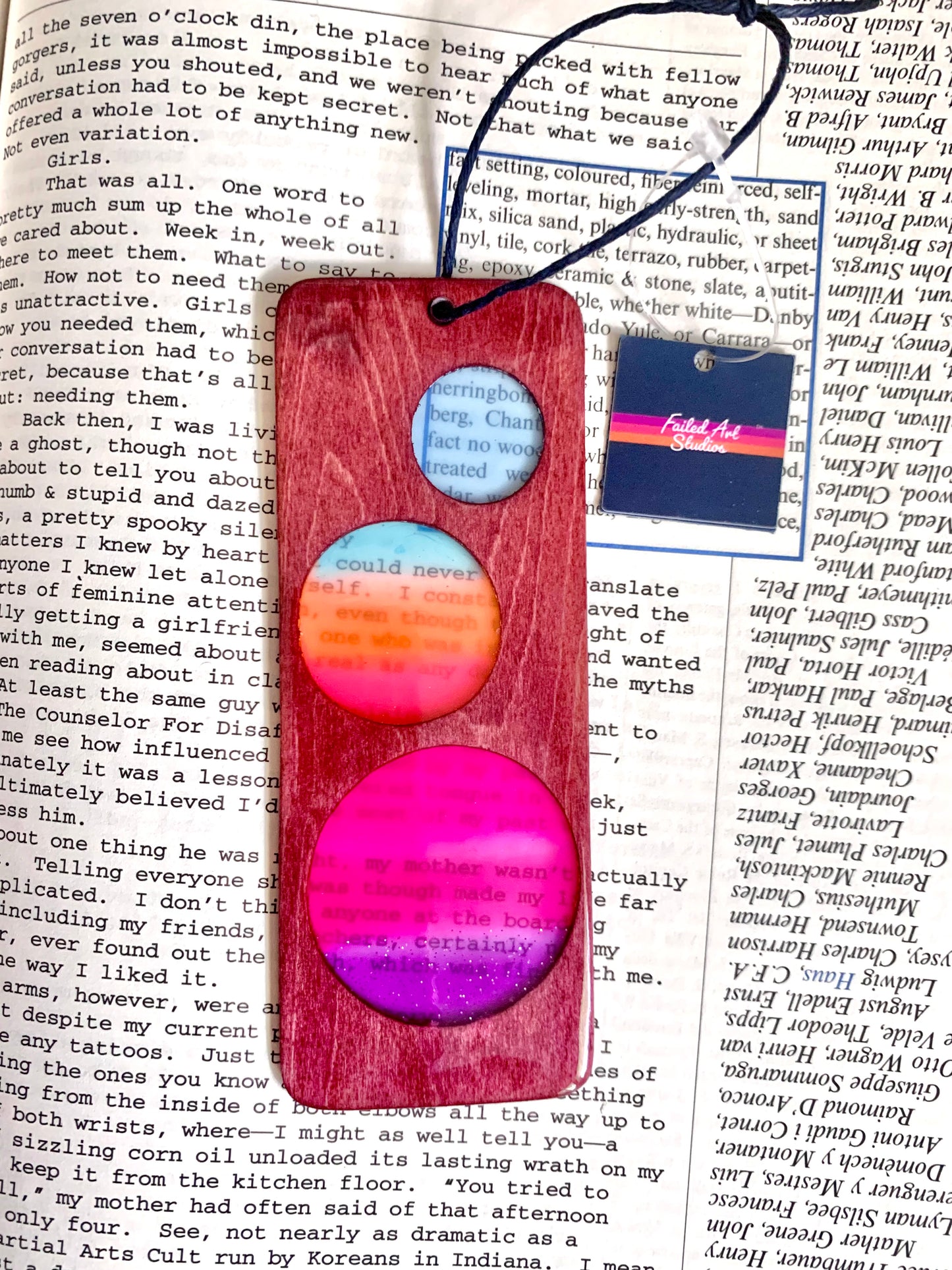 Circles Wood & Resin Bookmark - Rosewood