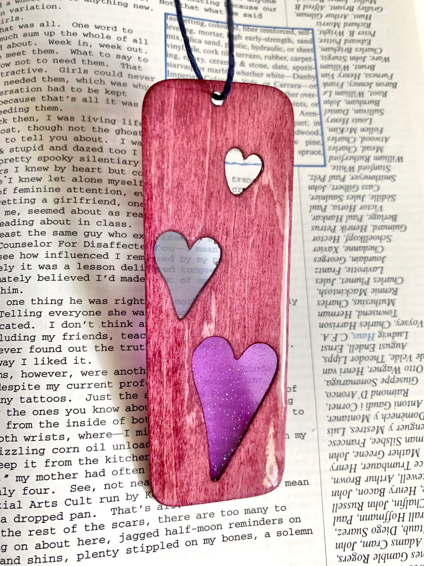 Hearts Wood & Resin Bookmark - Rosewood