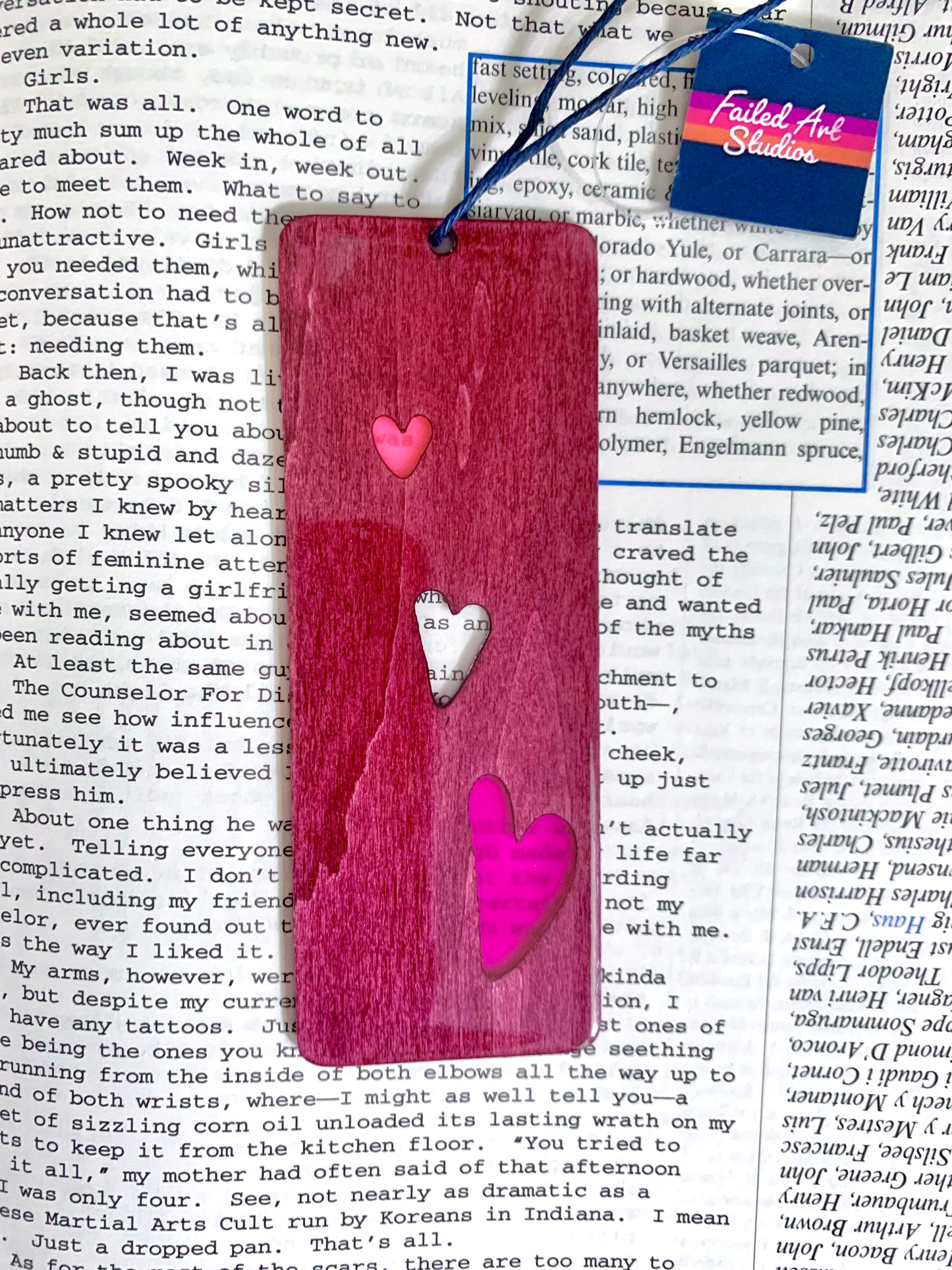 Hearts Wood & Resin Bookmark - Rosewood Sunset