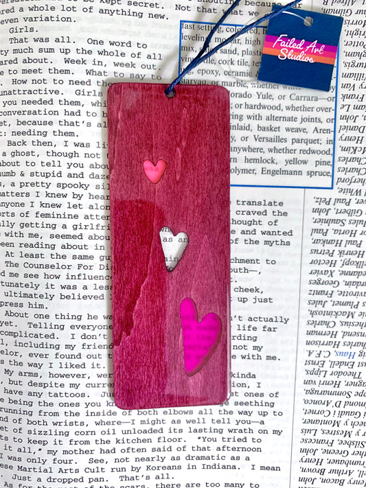 Hearts Wood & Resin Bookmark - Rosewood Sunset