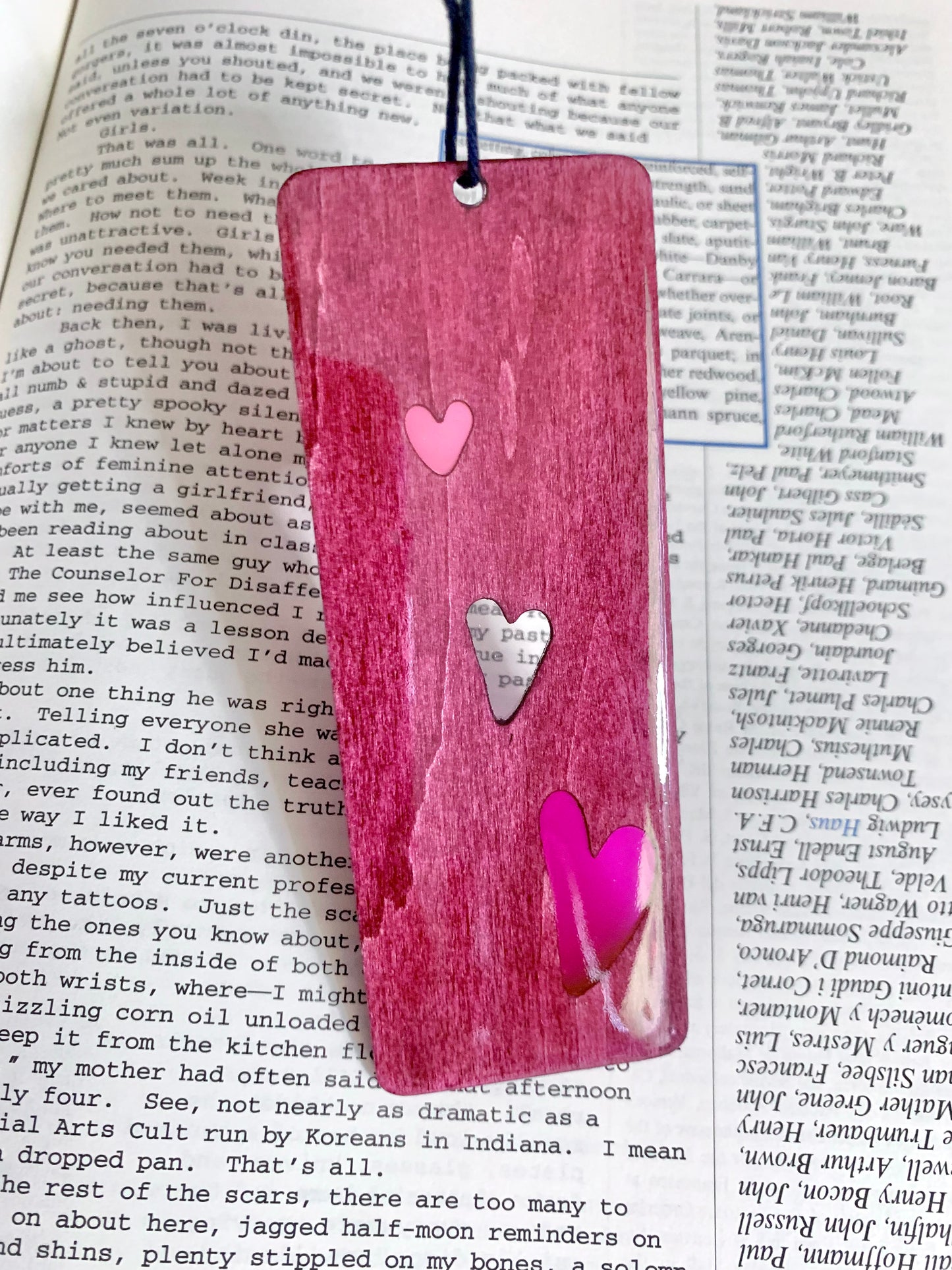 Hearts Wood & Resin Bookmark - Rosewood Sunset