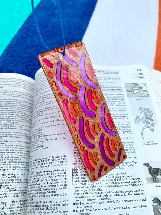 Blue Wave Wood and Resin Bookmark - Warm Sunset