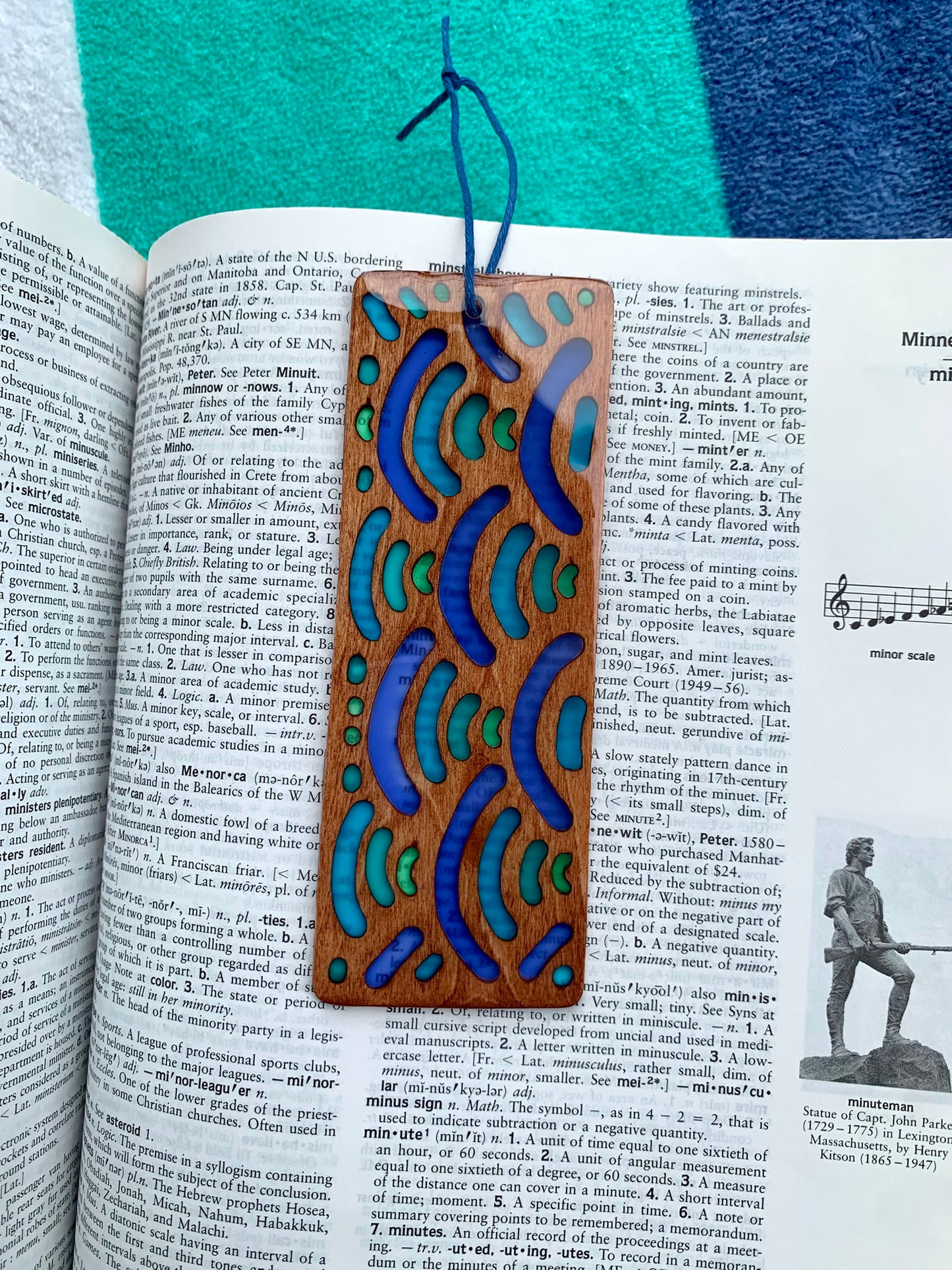 Blue Wave Wood & Resin Bookmark - Blue Green