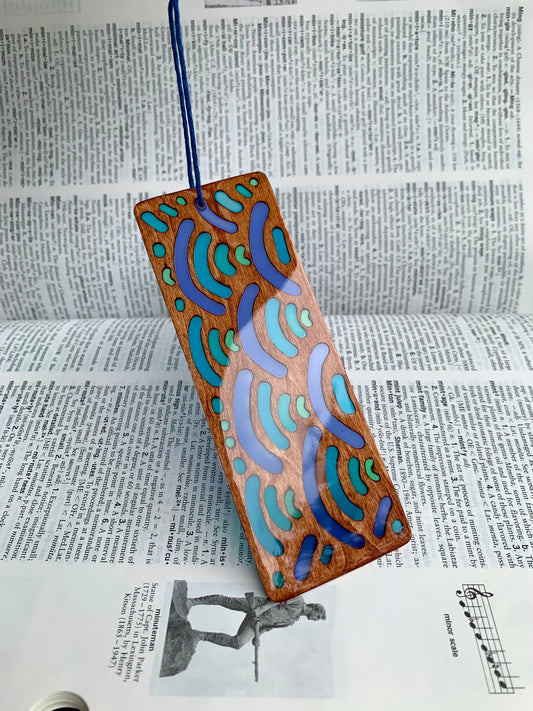 Blue Wave Wood and Resin Bookmark - Blue Green