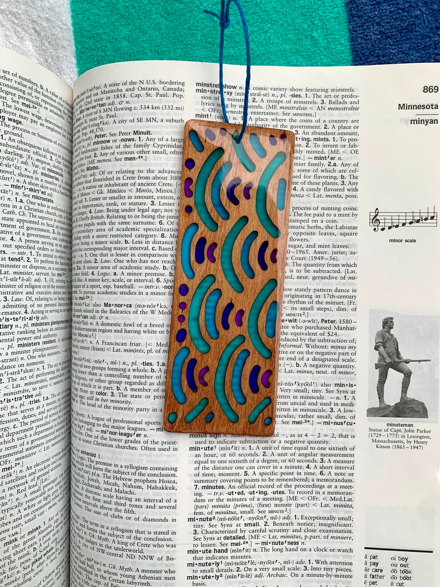 Blue Wave Wood & Resin Bookmark - Blue Purple