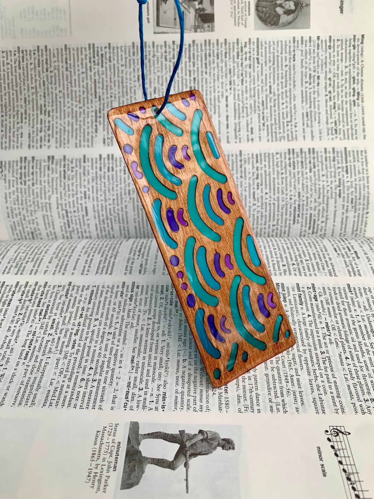 Blue Wave Wood & Resin Bookmark - Blue Purple