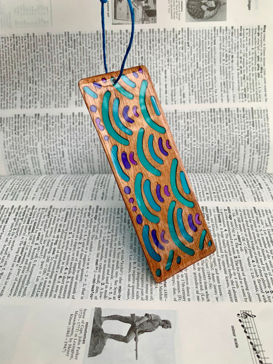 Blue Wave Wood and Resin Bookmark - Blue Purple
