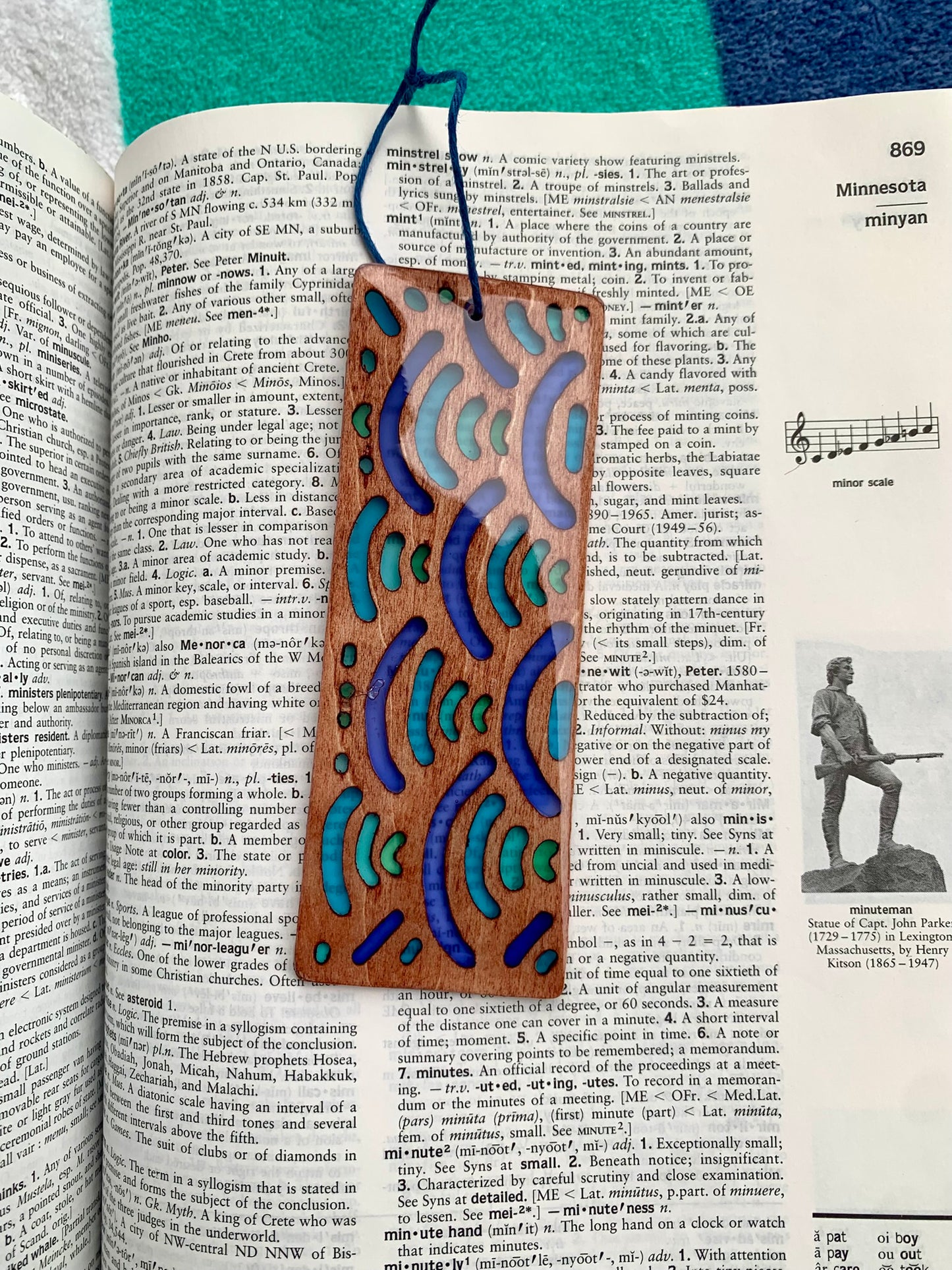 Blue Wave Wood & Resin Bookmark - Blue Green