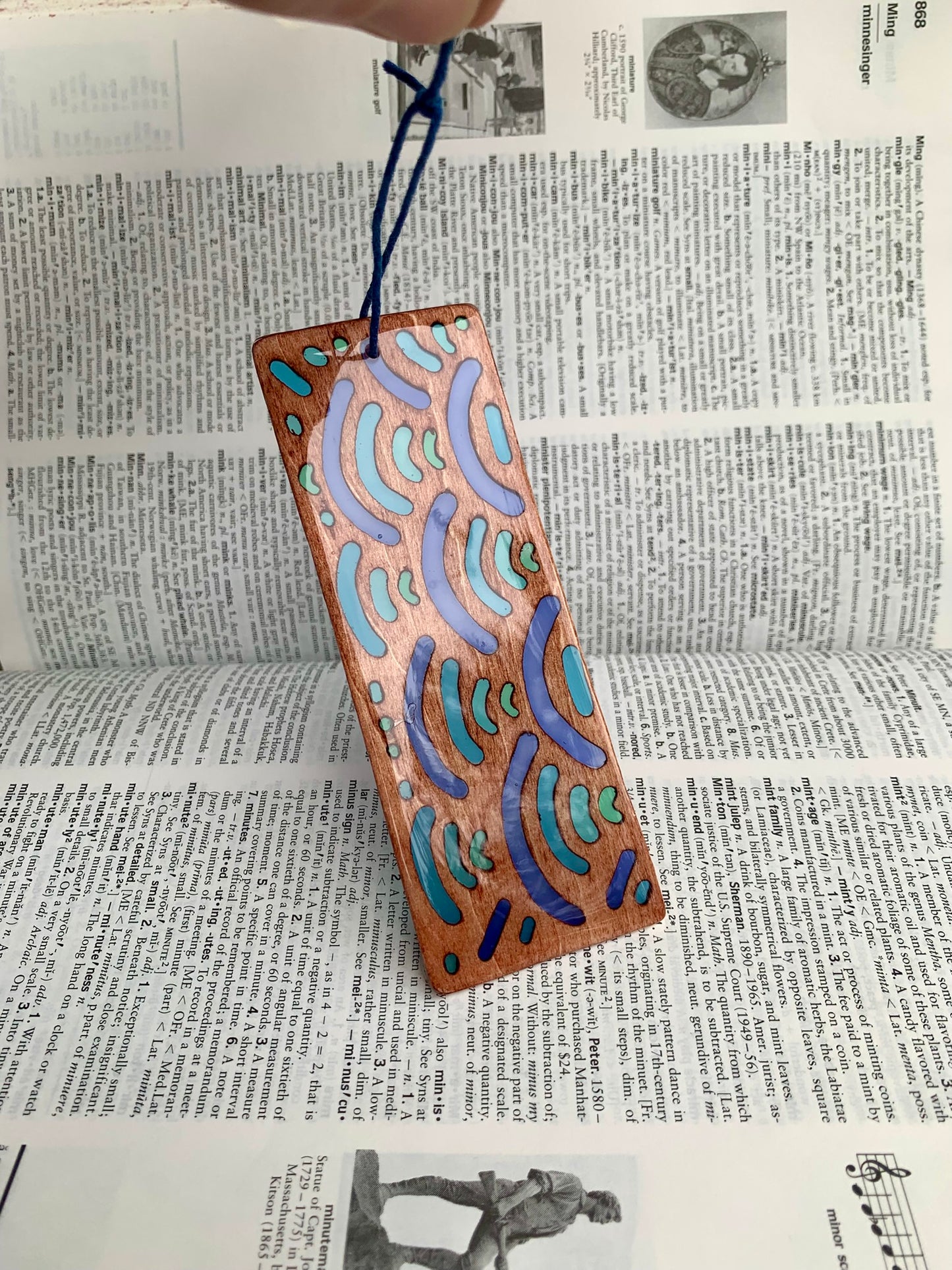 Blue Wave Wood & Resin Bookmark - Blue Green