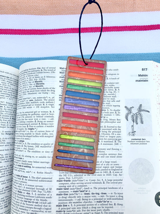 Gradient Lines Wood & Resin Bookmark - Teak Rainbow
