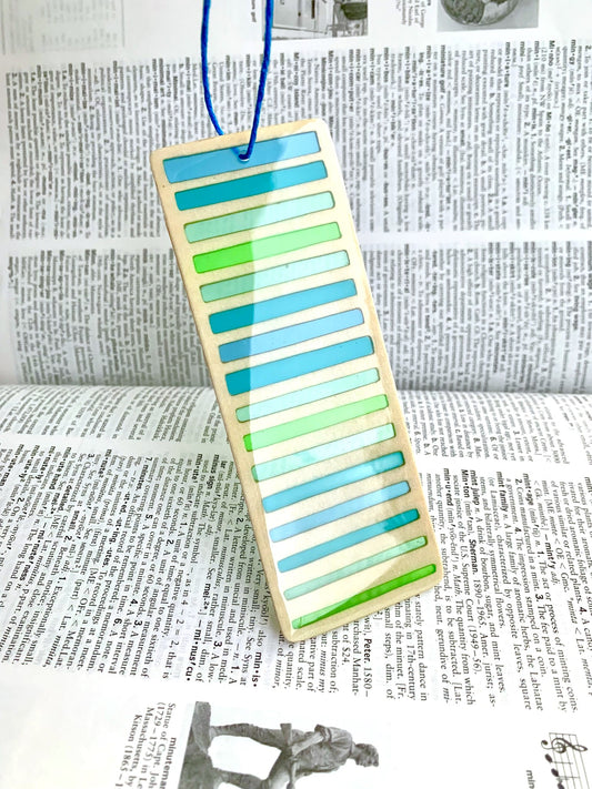 Gradient Lines Wood & Resin Bookmark - Blue Green