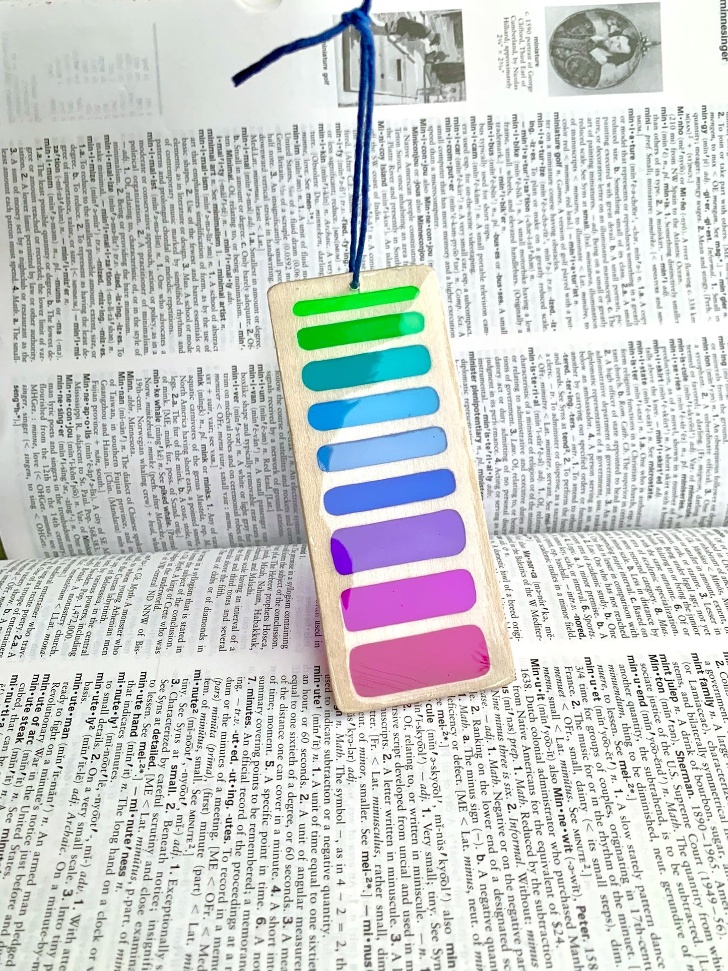 Mini Gradient Lines Wood & Resin Bookmark - Cool Retro