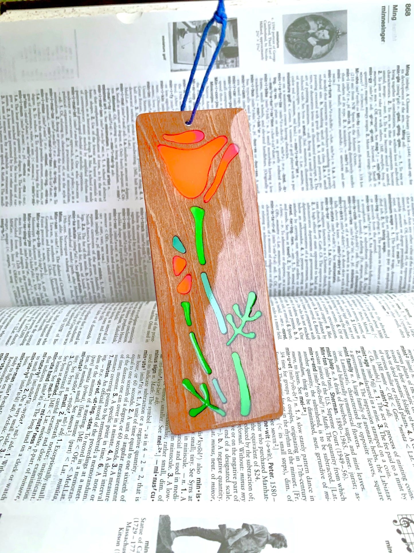 California Poppy Wood & Resin Bookmark - Teak