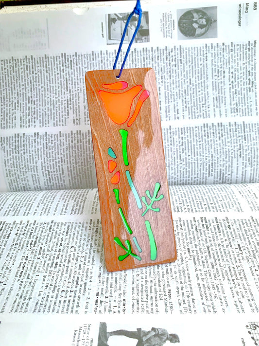 California Poppy Wood & Resin Bookmark - Teak