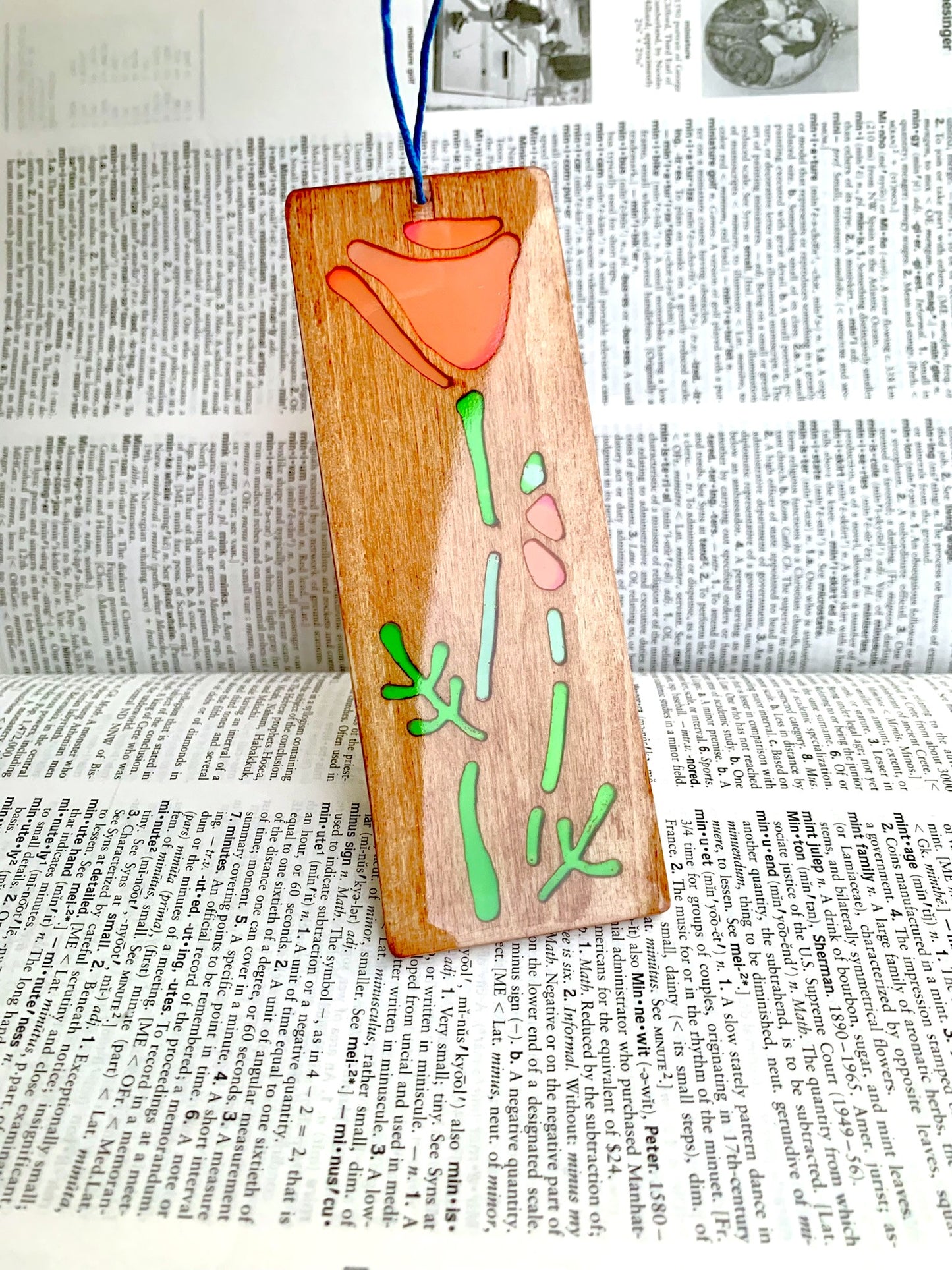 California Poppy Wood & Resin Bookmark - Walnut