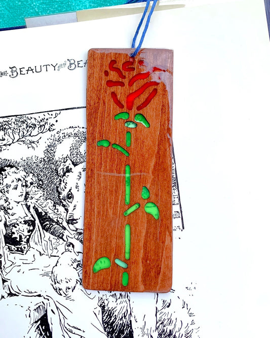 Rose Wood & Resin Bookmark - Cognac Red