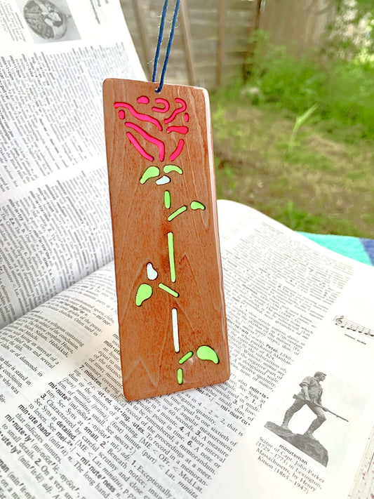 Rose Wood & Resin Bookmark - Teak Red
