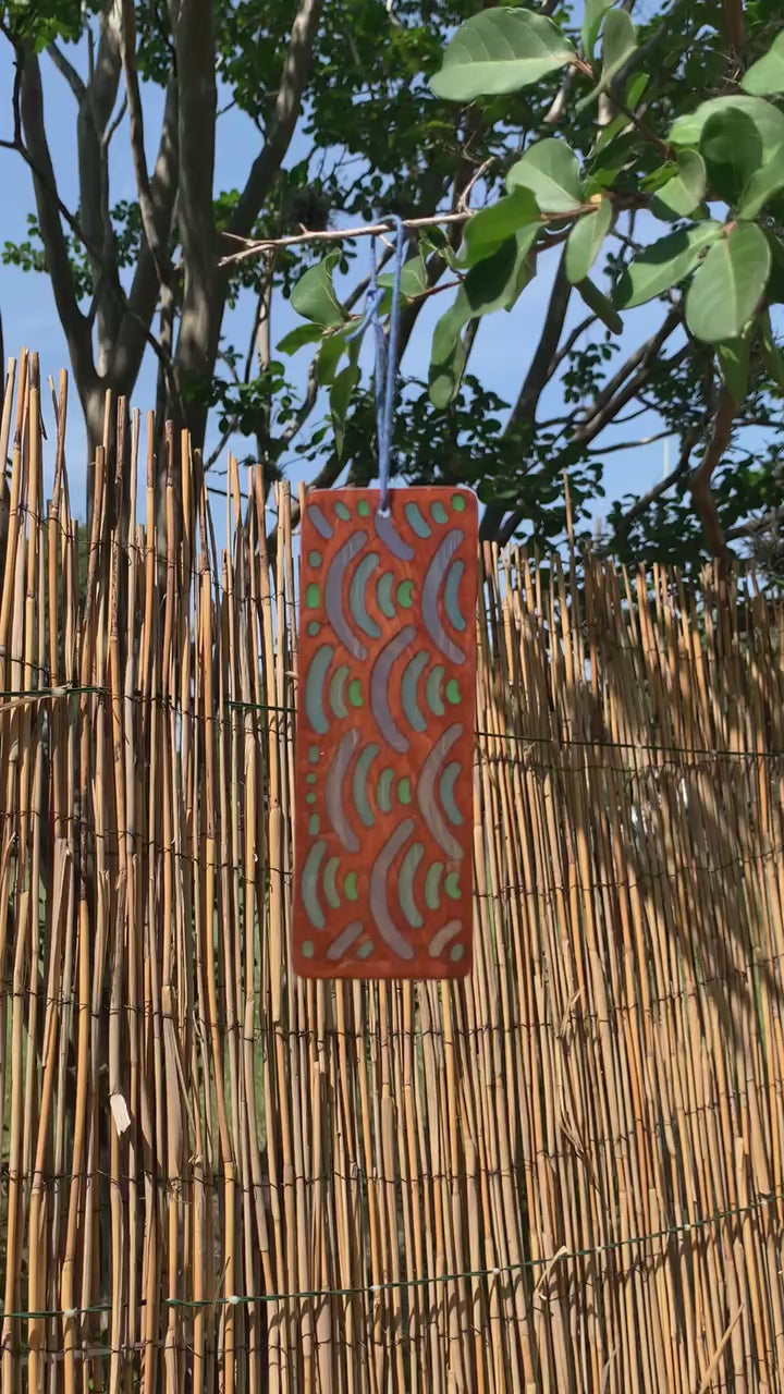 Hand-carved basswood bookmark with Japanese blue wave UV resin design