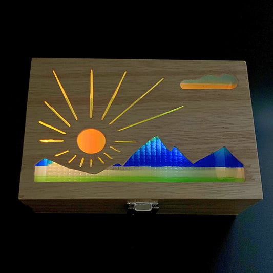 Mountain Sunrise Glow Light Wooden Box - Natural Basswood